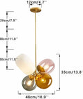Modern Colorful Glass Pendant Lights with Gold Globe Finish, Stained Glass Balloon Chandeliers for Kitchen Island and Kids Room