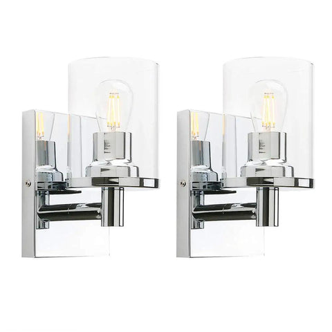 Set Of 2 Dope Modern Wall Sconces Vanity Lights With Clear Glass E26 Base Chrome Finish Hardwired Mount Fixtures
