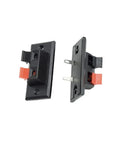 Two Way Speaker Terminal Block Connector Strip 45mm By 21mm Spring Push Release, 2 Position, 2 Pack, DIY Audio Wiring Plate, black frame, red/black tabs.