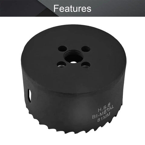 Bi-Metal hole saw 81mm diameter for 3.2 Inch Hole Saw With 0.4 Inch Hex Shank Bi Metal HSS Cutter For Galvanized Steel Pipe 1.6 Inch Cutting Depth M42 Bi Metal Construction Built Tough Drill Bit For Metalworking And DIY Projects displayed with HSS marking.
