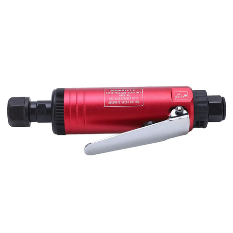 Badass Stainless Steel Air Die Grinder 90 Psi Pneumatic Tool With Adjustable Speed And Turbo Spindle For Precision Grinding Polishing Metal Work And Chopping Iron On Any Job Site, red metal body with lever.