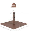 Heavy Duty 50 Lb Patio Umbrella Base Portable Outdoor Stand With 24 Inch Square Holder Two Tightening Knobs And Two Wheels Weatherproof Rustproof Steel Brown shown with dimensions and weight highlighted.