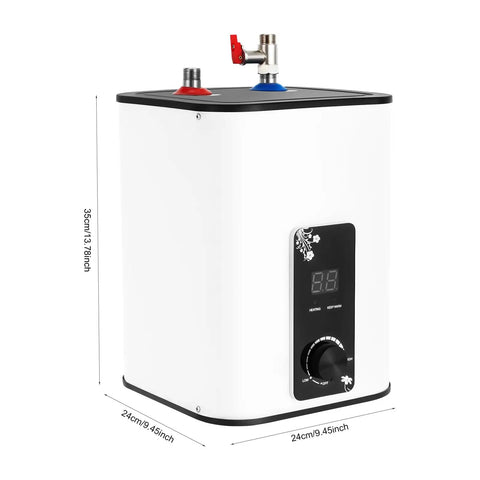 Ditch The Cold Water Wait Under Sink Electric Mini Tank Water Heater 8 Liters 1500 Watt Compact Stainless Steel Core in white