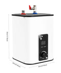 Compact Electric Mini Tank Water Heater Delivers Instant Hot On Demand Flow, 8L capacity, sleek white design for small kitchens.