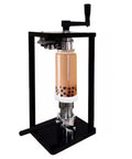 Manual Can Sealer For 55mm Jars And 500ml Cup with drink inside, metal frame, adjustable sealing height, no power needed.