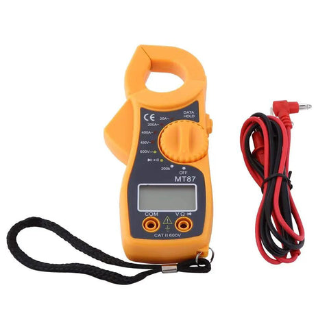 Pro Grade Digital Clamp Meter All In One Multimeter For Auto And Home Use with display and measuring cables shown