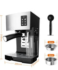 Upgrade Your Daily Grind With This Legit Electric Coffee Machine And Milk Frother featuring stainless steel body and removable water tank.