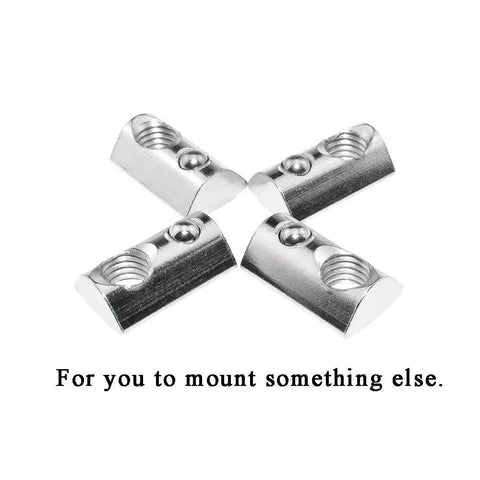 Pack Of Twelve Heavy Duty M8 T Slot Nuts Featuring Super Grippy Spring Ball Loaded Heads viewed from above, metal construction.