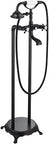 Oil Rubbed Bronze Dope Freestanding Tub Filler Faucet with Handheld Shower Floor Mounted Tub Spout Telephone Shape Double Cross Knobs
