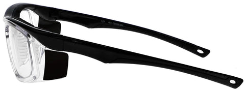 Side view of Rad Radiation Safety Glasses With Lightweight Frame And.75mm Pb Lead Equivalent Lenses And.50mm Pb Side Shields in black