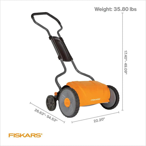 Manual 17 Inch Cut Width Reel Mower For Easy Lawn Care No Motor Grass Cutter With Stay Sharp System And Steel Blades That Stay Sharp Inertia Drive Push Design Eco Friendly Yard Tool, orange reel mower with dimensions