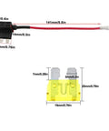 3 Pack Premium Acu Add-A-Circuit Fuse Tap Piggyback Blade Fuse Holder Kit with 16 AWG wire harness, showing dimensions and details.