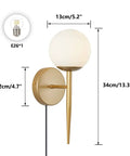 Mid Century Modern Globe Wall Sconce Set Of Two, Brushed Brass Finish With Frosted White Glass Globes, Plug In Wall Lamps For Bedroom Or Bath, Two Pack Easy Corded Lighting, Retro Chic Vibe For Living Spaces