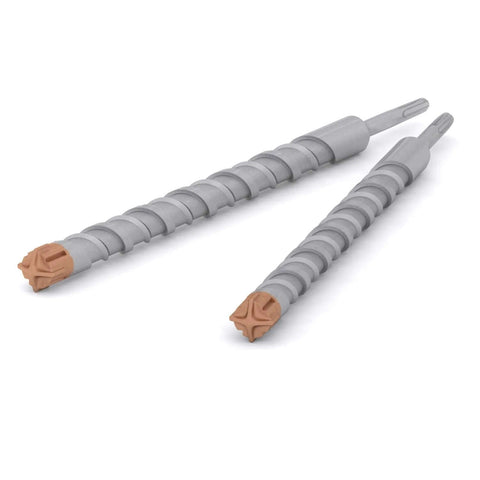 Pair of SDS Plus rotary hammer drill bits, 1-3/8-in diameter, gray with orange tips, for concrete masonry anchoring.