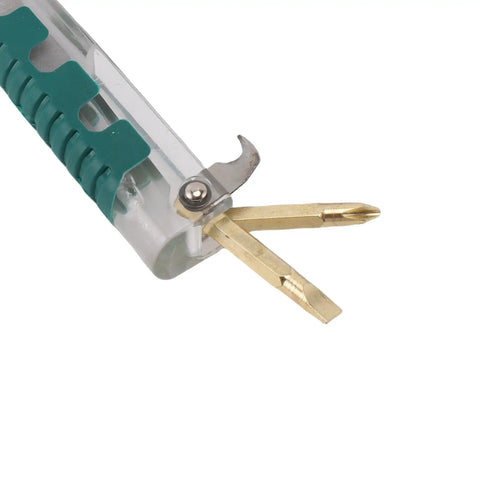20 In One Folding Wire Stripper Pliers Multifunctional Electrical Tool With Voltage Tester showing brass tips and transparent casing.