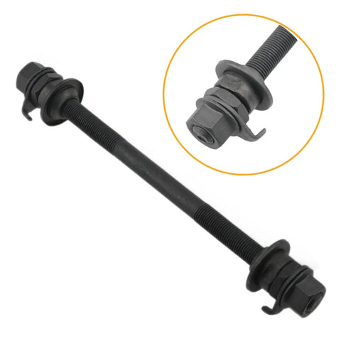 Bike Rear Hub Axle 180 Millimeters 7.08 Inches Three Eighths Inch Thread 26 TPI Black Hardware Kit With Taper Lock Nut Washer