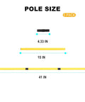 Diagram showing sizes of Five Pack Replacement Poles For Dog Agility Jump Sets, featuring 41 inch, 15 inch, and 4.33 inch pieces.