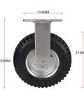 Eight Inch Heavy Duty Industrial Swivel Caster With Double Ball Bearing And Non Marking Polyurethane Tire For Silent Operation shown from the front.