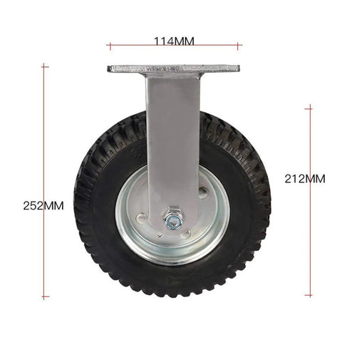 Eight Inch Heavy Duty Industrial Swivel Caster With Double Ball Bearing And Non Marking Polyurethane Tire For Silent Operation shown from the front.