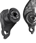 Close-up of Universal Derailleur Hanger for Mountain Bikes UDH Compatible with SRAM UDH Standard Replacement Part with Impact Resistant Pivot