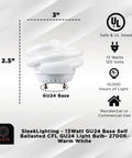 13W T2 Spiral CFL GU24 Base Light Bulb 2700K Warm White 800 Lumens design and dimensions