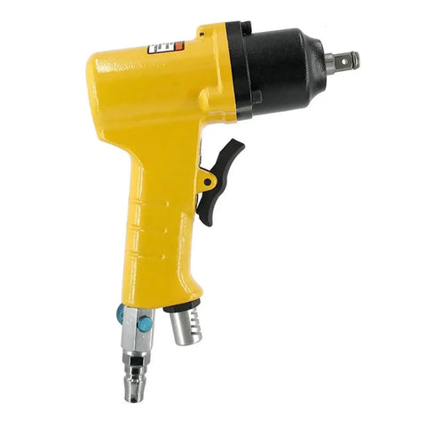 Top Tier Industrial 3/8 Air Impact Wrench Hella Compact Pneumatic Tool Built For Badass Mechanics High Velocity Head Quick Release Chuck All Metal Housing Smooth Drive, yellow pneumatic design.