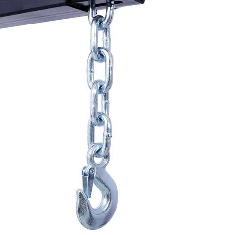 Close-up of the chain and hook of the Hardcore 2 Ton Hydraulic Engine Hoist Cherry Picker Shop Crane for lifting.