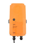 Rock Solid Sm230P Rotary Actuator Damper Motor delivering 20 Nm torque with AC 100 to 240V power, shown from back view.