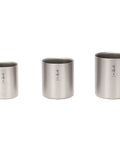 Dope Titanium Double Wall Insulated Coffee Mug With 15 Oz Capacity, three sizes of titanium mugs stacked together.