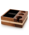 Espresso Knock Box And Tamp Station 4 In 1 Organizer for Espresso Tamper Distributor and Portafilter Stand made of walnut