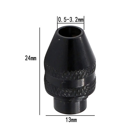 Quick Change Keyless Chuck For Rotary Tools Swaps Bits Instantly, 24mm heavy-duty black adapter for 0.5-3.2mm bits.