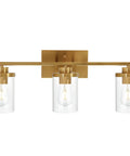 Brushed Brass 3 Light Vanity Light With Clear Glass Shades, Modern Farmhouse Wall Mount Fixture for Bathroom