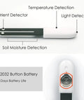 4 In 1 Soil Moisture Meter Plant Water Monitor With Bluetooth For Indoor Plants, Tracks Moisture Temperature Light And Fertility, Syncs With Flower Care And Mi Home Apps, Easy Hygrometer Sensor For Home Garden. CR2032 battery, top view