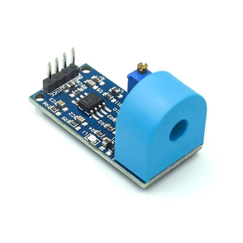 ZMCT103C 5A AC Current Sensor And Transformer Module featuring integrated op amp, blue housing with compact PCB for maker projects.