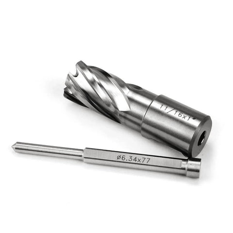 2-piece Oscarbide 11/16-inch annular cutter set with 1-inch depth, 3/4-inch Weldon shank and pilot pin