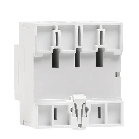 Hardworking Type A RCD ELCB Safety Switch 4 Pole Breaker That Handles Pulsating Current Like A Boss With Sixty Three Amp And Thirty Milliampere Specs, white plastic 4-pole structure.