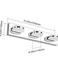 Three Light Dimmable Modern LED Vanity Light For Bathroom With Frosted White Acrylic Chrome Finish dimensions