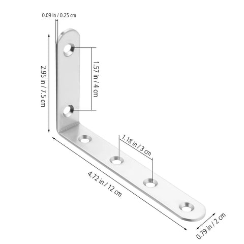 Heavy Duty L Shaped Shelf Brackets For Wood Shelves Stainless Steel 10 Pack Corner Supports with dimensions shown