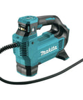 Front view of Makita DMP181ZX 18V LXT cordless high-pressure inflator with attached hose