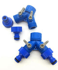 Close-up of 30 Pack 2 Way Water Valve Garden Hose Connector For G Three Quarter Inch Pipe Plastic Fittings Go-To Quick Connectors