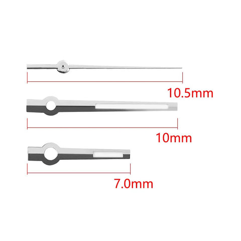 Luminous Watch Hands Replacement Set for ETA 2824 Movement 7mm Hour, 10mm Minute, 10.5mm Second Hand in Silver Finish