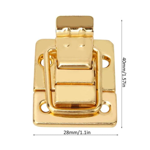 Old School Toggle Hasp Latches Set gold tone metal buckle locks 28x40mm, perfect for jewelry boxes and small chests, close-up view