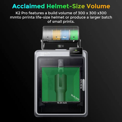 Front view of Dope Multicolor 3D Printer With CFS And AI Camera showing 10.24x10.24x10.24 inch build volume for large prints.