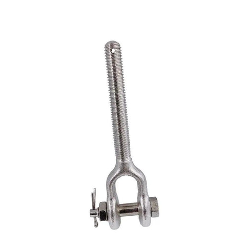 No Nonsense 1 1/2 Inch Stainless Steel Turnbuckle Jaw Style Drop Forged Right Hand Thread 17000 Lb Working Capacity close-up view.