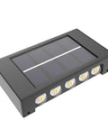 Single unit of Six Pack Solar Outdoor Lights With 10 LED Waterproof Dusk To Dawn Fence Wall Deck Step Lighting, front view