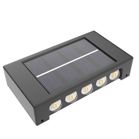 Single unit of Six Pack Solar Outdoor Lights With 10 LED Waterproof Dusk To Dawn Fence Wall Deck Step Lighting, front view