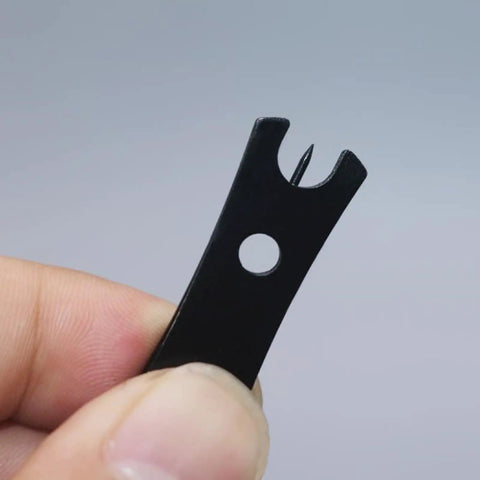 Close-up of hook eye pin on Two Pack Stainless Steel Fishing Line Cutter Nippers With Hook Eye Pin, Ultra Compact Lightweight Line Scissors For Precise Snips, Tying Knots, And Crimping, A Handy Angler Must Have That Fits In Every Tackle Box