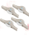 Smooth Gliding Sliding Door Rollers 4 Pack Heavy Duty Barn Door Wheels Cabinet Track Casters Anti Squeak Design, metal and plastic construction.