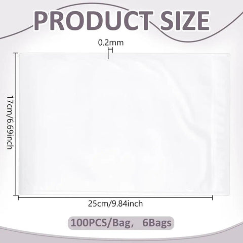 600 Pack Self Adhesive Packing Slip Pouch And Shipping Label Sleeves With Heavy Duty Grip, size details showing 0.2mm thickness.