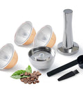 Stainless Steel Reusable Coffee Pods Compatible With Vertuo Next Empty Aluminum Pods In 80ml 150ml And 230ml Sizes 6 Pack Plus 1 Tamper